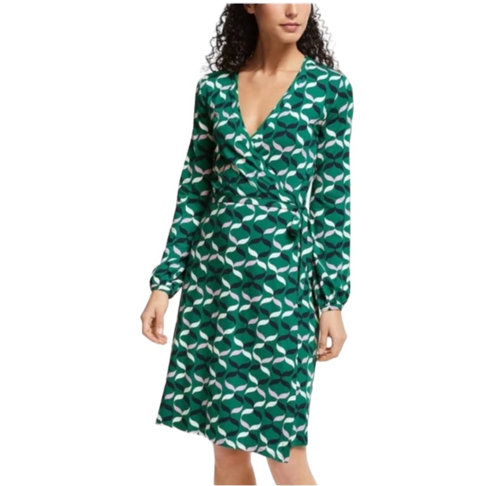 Boden Green Print Elodie Jersey Wrap Dress Sz 10 Tall